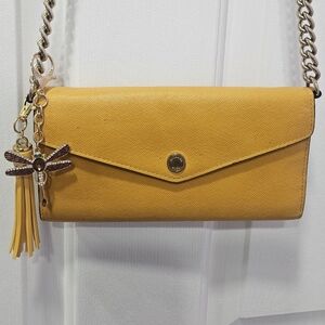 Michael Kors Yellow Saffiano Leather Crossbody Clutch with Dragonfly Charm